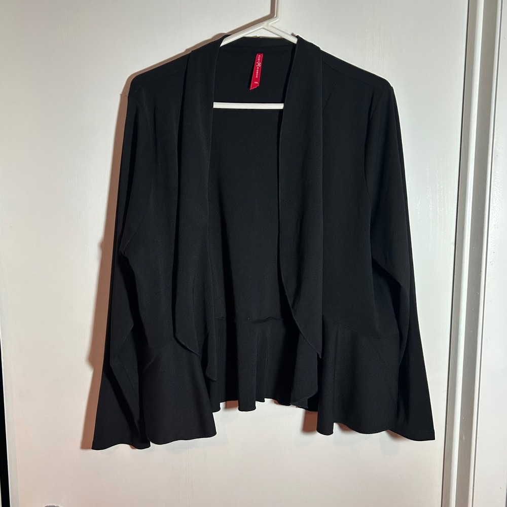 Ruby Ribbon Black Open‎ Front Draped Peplum Cardigan Jacket XXL Long Sleeve